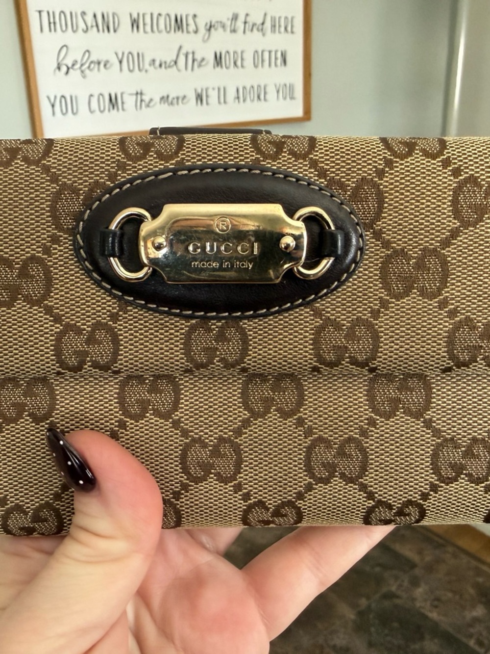 Gucci Brown GG Canvas Wallet with Gold Plaque